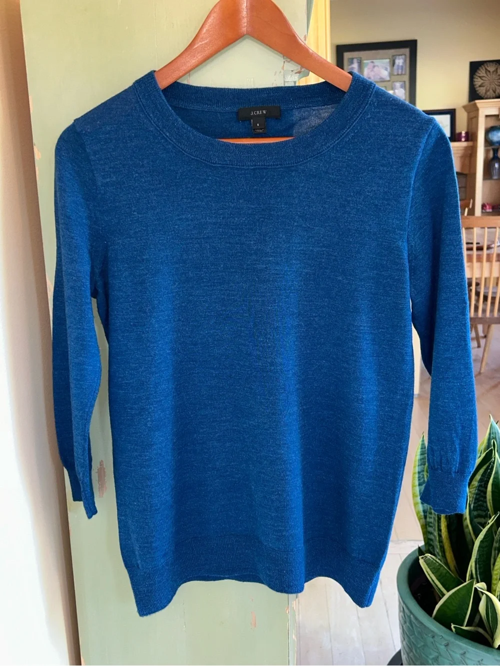 J. Crew Tippi 3/4 Length Sleeve Merino Wool Sweater in Aegean Sea Blue Small